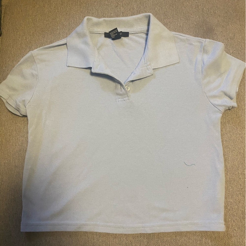 Forever 21 Blue Cropped Polo Shirt Short Sleeves